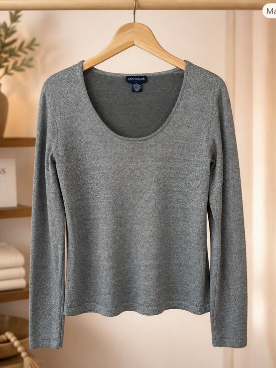 Ann Taylor Tops - Ann Taylor Silk Blend Silver Metallic Top Size Small
